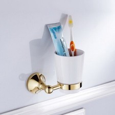 Gold Color Brass Wall Mounted Toothbrush Holder with Single Ceramic Cup fba929
