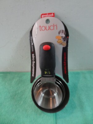 Good Cook Stainless Steel Measuring Cups with Black Color Coded Handles 4 set