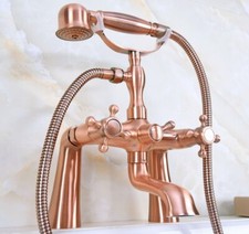 Antique Red Copper Deck Mounted Clawfoot Bath Tub Faucet With Handheld Shower