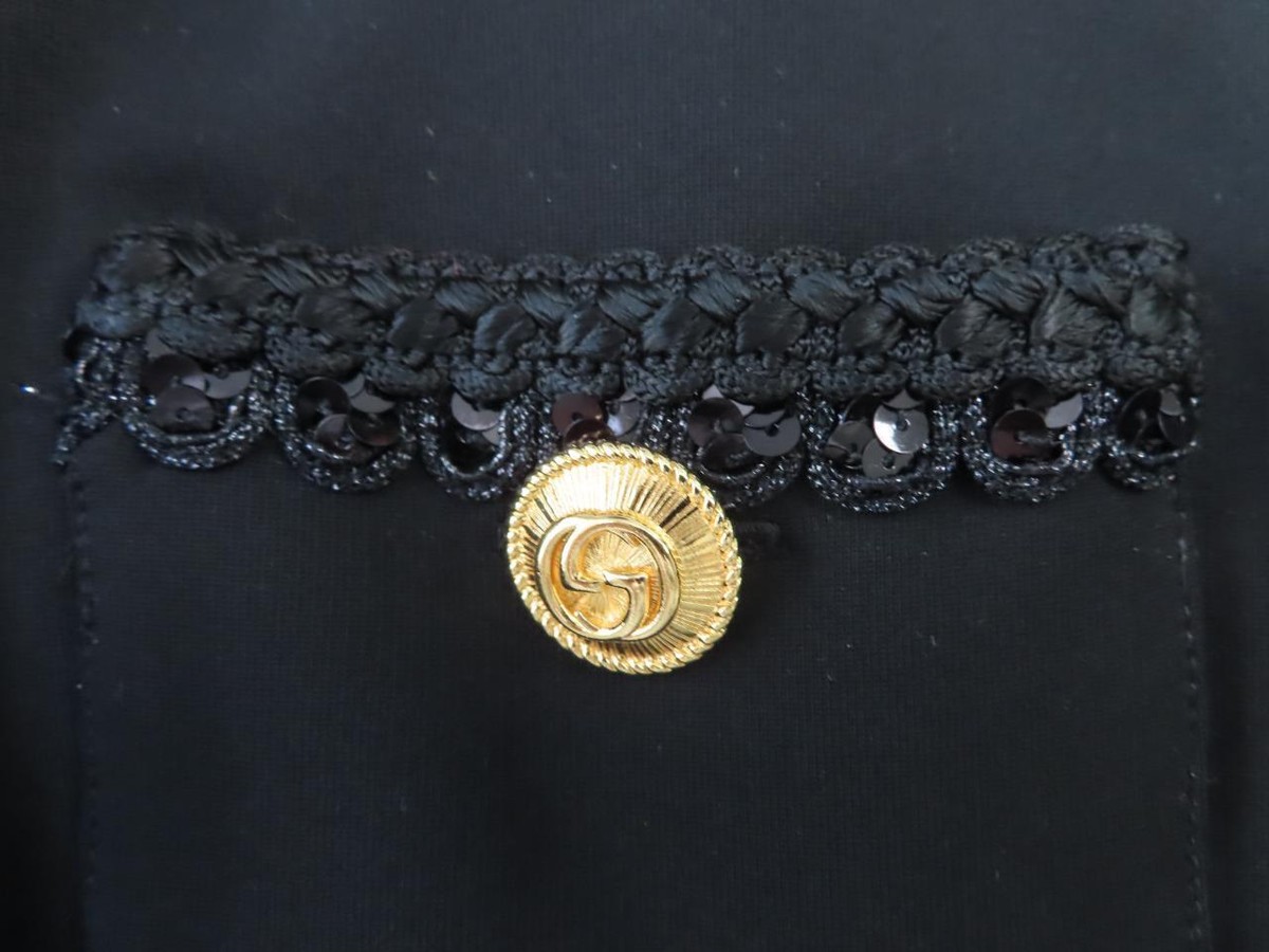 GUCCI Black Sequin & GG Gold Button Detail Long Sleeve Dress Size 36/US 0 |  eBay