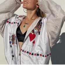 Vintage 90s Lady Lavon Poker Card Suits Windbreaker Jacket Size Large