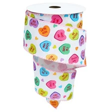 Conversation Heart Wired Edge Ribbon Candy Heart Fabric Craft Ribbon Valentin...