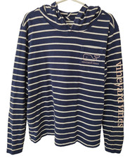 Girl's Vineyard Vines Hooded LS Shirt Navy w/White Stripes Pink Logo Sz 10-12 M