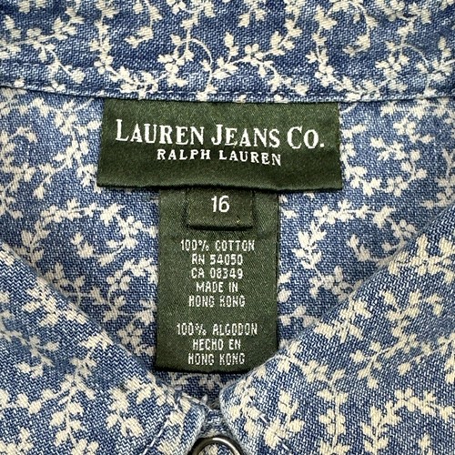Lauren Ralph Lauren Top 16 Blue Floral Denim Snap Ranch Casual Chic Western - Picture 2 of 16