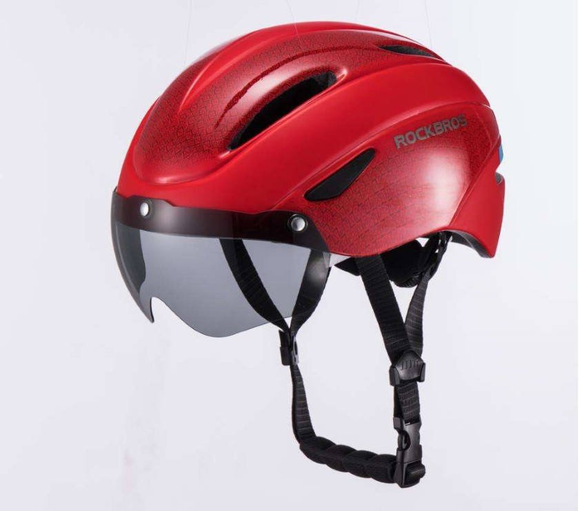 ROCKBROS Bike Helmet,Magnetic Goggles for Adults,Adjustable Cycling Helmet Red