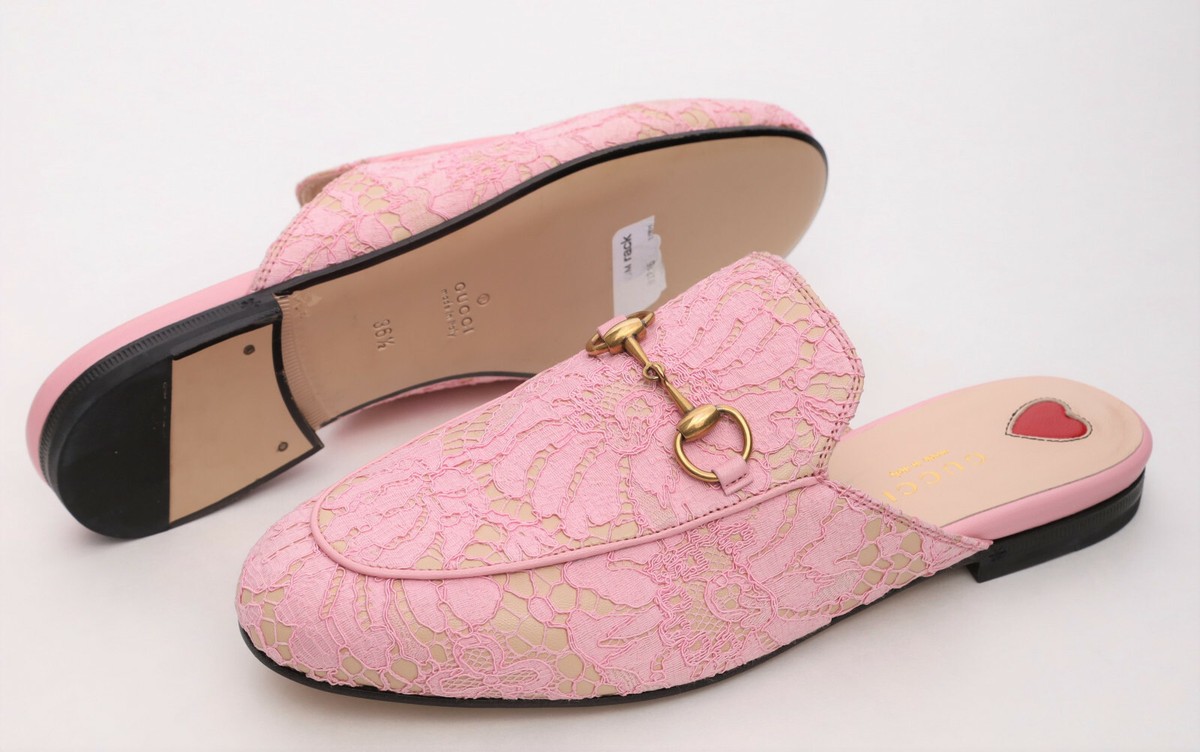 グッチ　Gucci 　ピンク　ミュール　36.5 Gucci Princetown Horsebit Pink Lace Leather Mule Loafer Flat 36.5