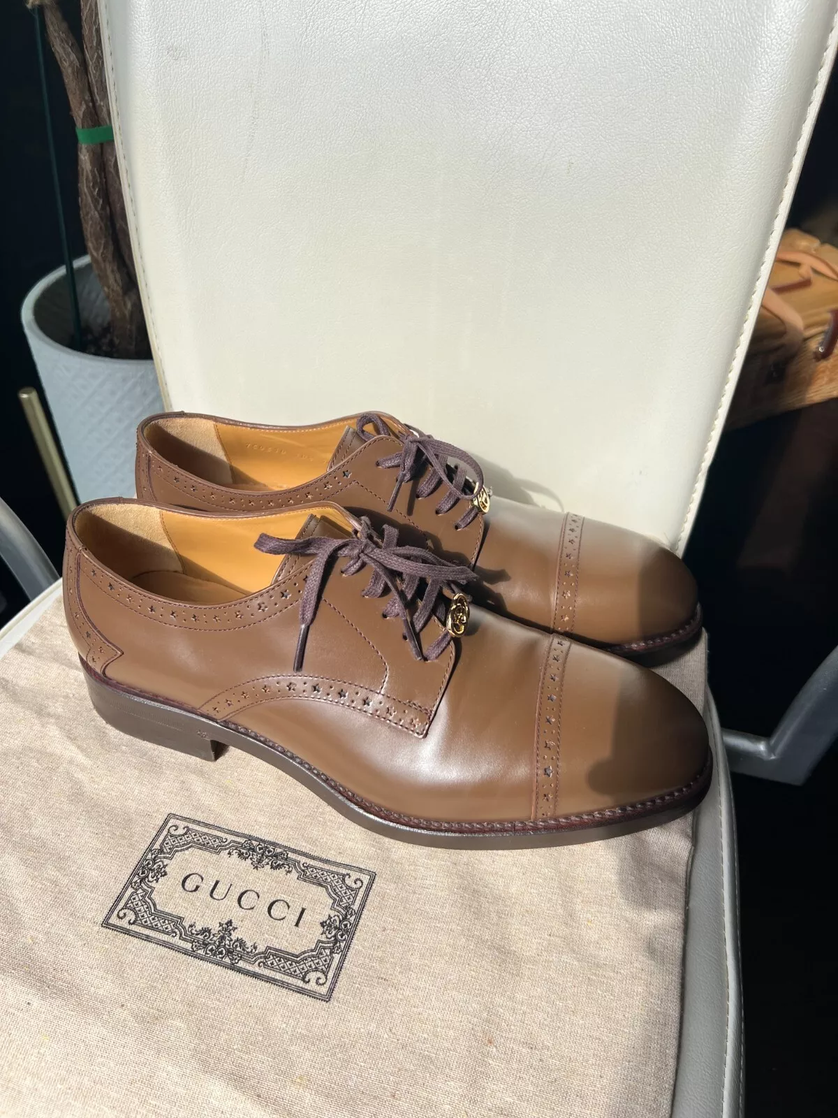 Chaussures habillées homme GUCCI cuir marron Oxford bout bonnet brogue   pointure 10,5   Made i