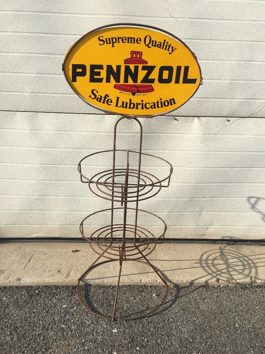 Original Vintage Pennzoil Oil Display Can Rack Double Sided Sign