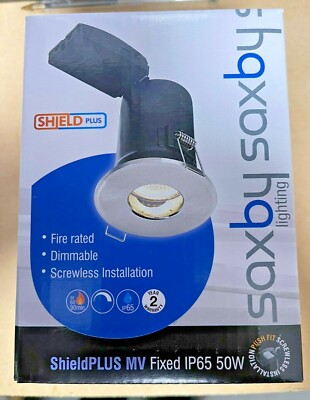 BOX mit 9 x Saxby Shield Plus Fire Rated 50W GU10 dimmbarer Einbaustrahler *CHROM*