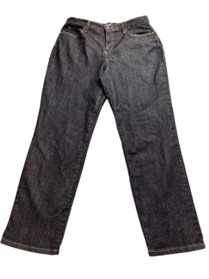Basic Edition Straight Leg Jeans Womens SZ W33 Denim Embroidered Dark Wash Blue