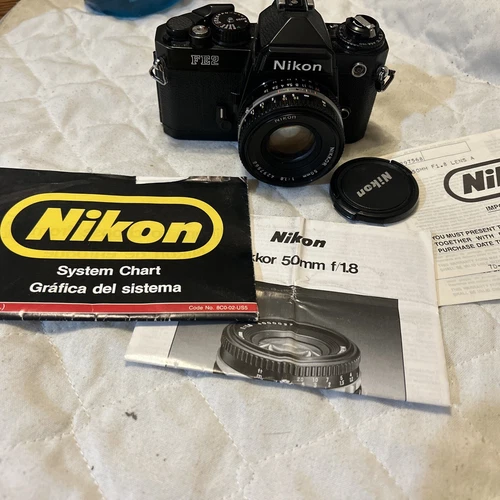 Nikon FE2 BLACK 35mm Film Camera 50mm F1.8 Lens from JAPAN