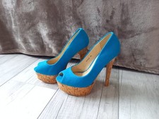 SeXy Damen High Heels Pumps Schuhe Gr 35 GoGo Plateau türkis blau kork Peeptoe