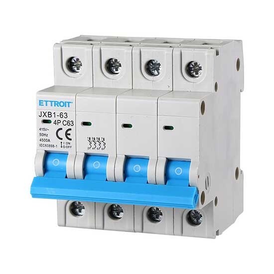ETTROIT Interruttore magnetotermico automatico 4P 63A 6kA 380V 4 Moduli DIN JX14