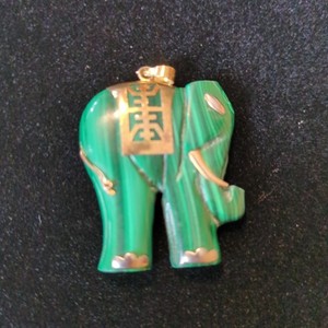 Authentic 14kt Yellow Gold Plated And Malachite Elephant Pendant