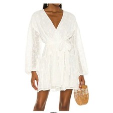 MINKPINK Drop Waist Eyelet Faux Wrap Dress Oversized Medium Jessika Bachelorette