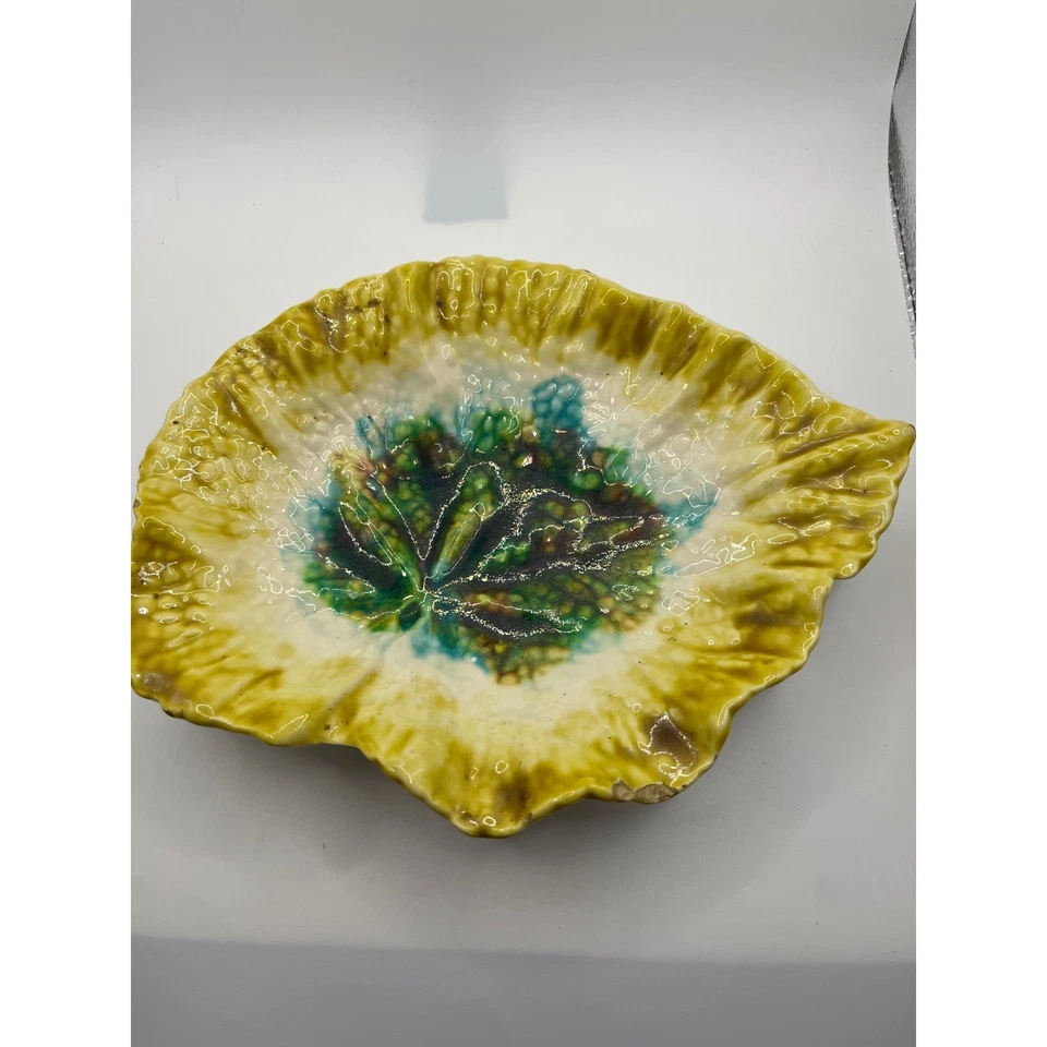 Vintage Majolika Blatt Schale Schmuck Süßigkeiten Schmuck Halter Made in Italy