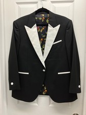 New Men s Black Wool Tuxedo Jacket with White Satin Lapel