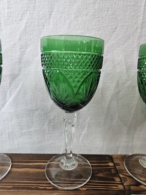 Vintage Cristal D'Arques-Durand Emerald Water Wine Goblet Crystal Set of 4