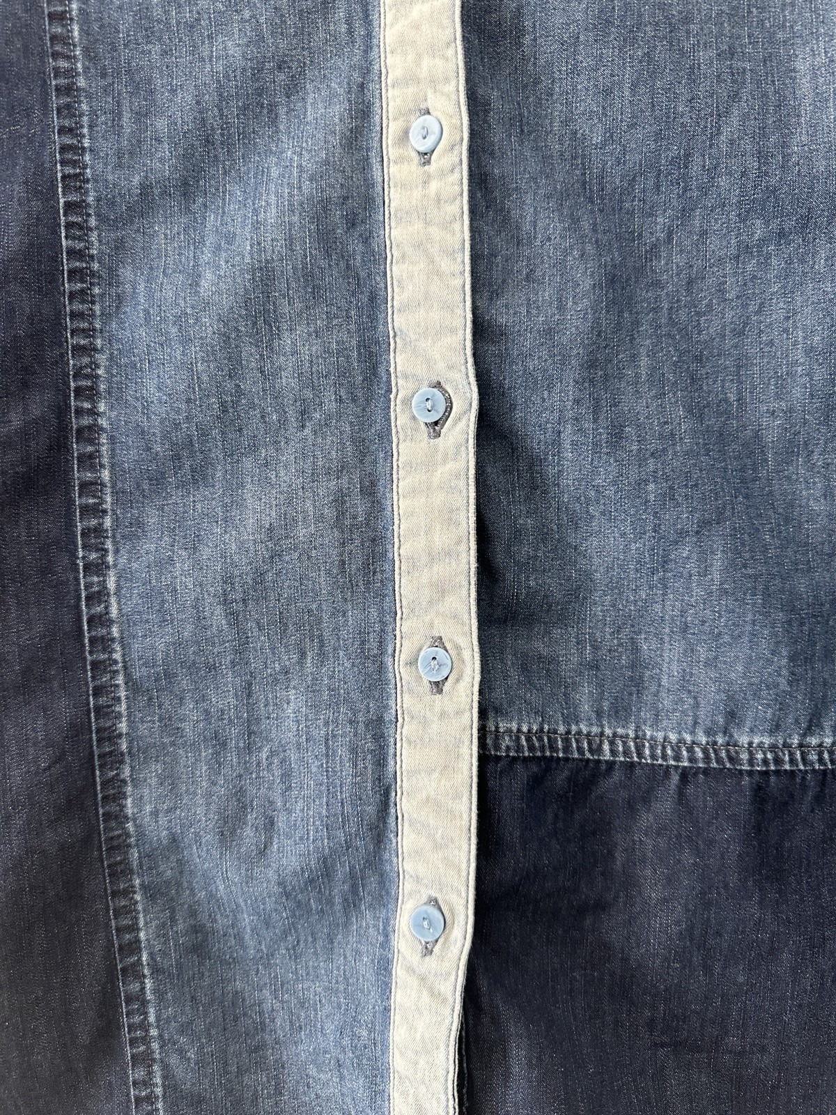 NYDJ Split Neck Button Up Chambray Colorblock Den… - image 4