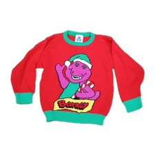 Vintage 1992 Barney Dinosaur Holiday Knit Sweater Childs Pullover Size Large Red