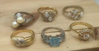 Vintage Gold Plated Gemstone Rings Mixed Bundle Costume Jewelry