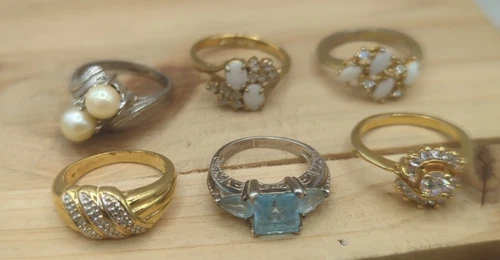 Vintage Gold Plated Gemstone Rings Mixed Bundle Costume Jewelry