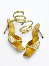 Roberto Cavalli S/S 2003 Snake Swarosky Gold Heels Python Leather