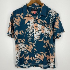 Double Rainbouu Short Sleeve Button Shirt Men's S Blue Floral Print Hawaiian