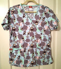 DICKIES Women's SZ L 100% Cotton MONKEY Scrub Top V-Neck 2 pockets