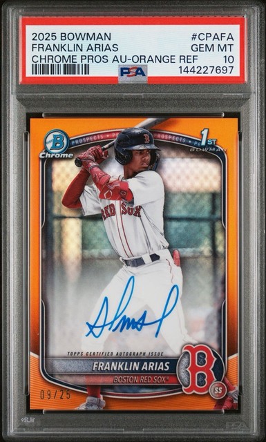 2025 Bowman Chrome 1st Franklin Arias #CPA-HR Auto Orange #/25 Red Sox PSA 10