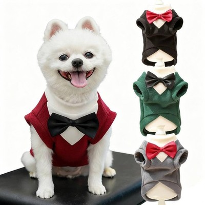 4 Pcs Formal Dog Tuxedo with Bowtie, Wedding Pet Hoodie Suit, Winter Pet Cost...