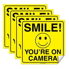 4 PCS 6x6 Inch Smile You're On Camera Sign Self Adhesive Vinyl Decal Sticker