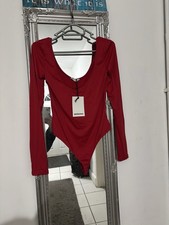 Bershka Women's Red Long Sleeve Bodysuit Top Size L Brand New With Tags Excellen