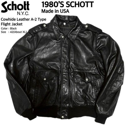 80s Schott Made In USA A-2 Cow Leather Flight Jacket 42 XL