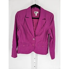 I.N. Studio Womens Purple Long Sleeve Collared Neck Cotton Blazer Jacket Size 12