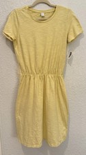 Old Navy S Yellow White Striped Knit T-Shirt Dress Cap Sleeve Elastic Waist