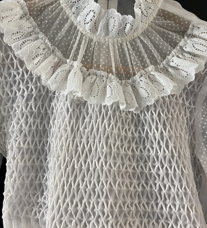 Rare Vintage Poly Flinders 1960’s Hand Embroidered Off White Size 8 Girls Dress - Image 4 of 4