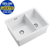 Rangemaster Rustique Kitchen Sink 1.5 Bowl Left Hand Ceramic White FREE Waste