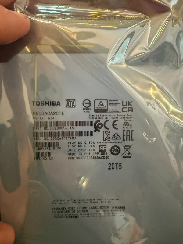 Toshiba MG10 20TB MG10ACA20TE SATA 6Gb/s 7200RPM 3.5" - New, Sealed