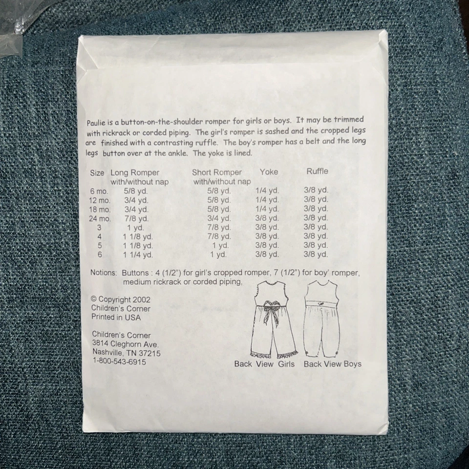 *OOP/VTG* The Children's Corner Sewing Pattern #244 “Paulie” Size 3-6 Uncut - Image 2 of 3