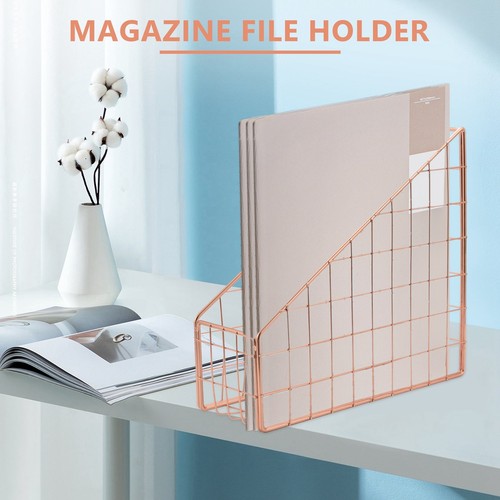 Rose Gold Electroplated Iron Book Holder Desktop Shelf File Magazine Book6522 - Imagen 2 de 9