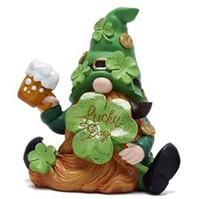 Green St Patrick s Day Handmade Gnome 6" H Resin Standing Figurine for Spring