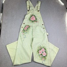 VTG Round House Overalls Denim Green Garden Floral Ceejay 1989 Painted Bib 30x30