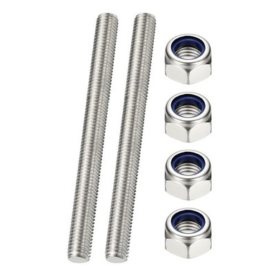 2 Pcs Fully Threaded Rod, M12 x 120mm Right Hand Thread Bar Studs with Nuts