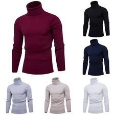 Mens Slim Fit Turtleneck Sweater Pullovers Elastic Knitwear Casual Winter Shirt