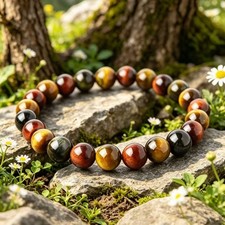 Rainbow Tiger Eye 8mm Round Beaded Healing Balance Gemstone Stretchy Bracelet