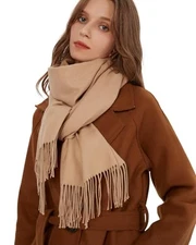 Pashmina Shawl Wrap Soft Cashmere Feel Blanket Scarf for Women, Wedding & Beige