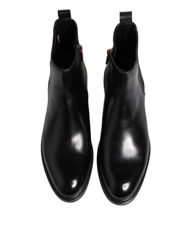 Dolce & Gabbana Black Chelsea Leather Mid Calf Boots Men's Shoes - 第 3/6 張圖片