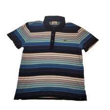 Lacoste Men s Polo Shirt Size 3 Small Blue Striped Short Sleeve Crocodile