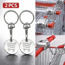 2 Pcs Stainless Steel Shopping Cart Token Trolley Coin Keychain Universal Tool